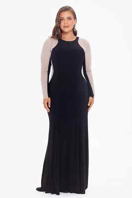 xscape long sleeve beaded dress Xscape Plus Size Embellished Sheer Matte Jersey Gown - Plum