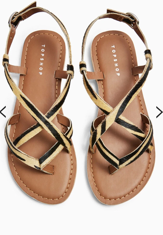Topshop Real Leather Ladies Womens Sandals Hazy Striped Size 3