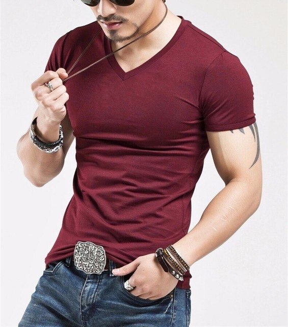 La Camisa De Manga Camiseta Corta De Algodón Para Hombres Verano Casual Cuello V
