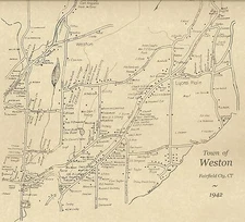 Weston Lyons Plain CT 1942 Map with Homeowners Names Shown 