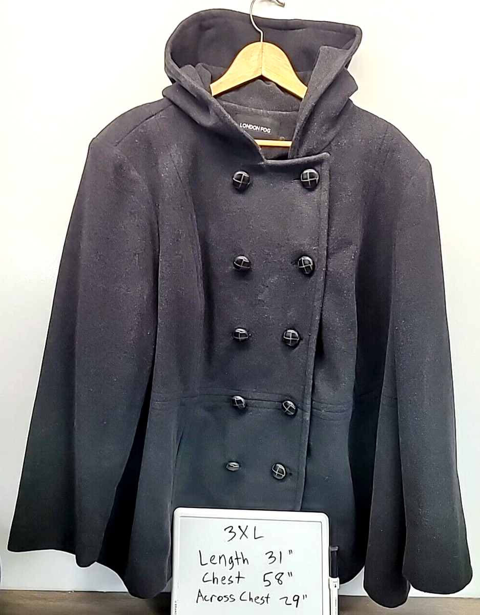 London Fog Double Breasted Hooded Womens Styled Wool Fall Winter