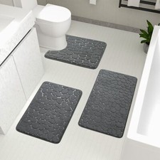 Bathroom Rugs Sets 3 Piece, Cobblestone Memory Foam Bathroom Mats Set