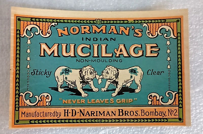 Norman's Indian Mucilage Jar Label NOS New HD Nariman Bros. Bombay No2 1900s