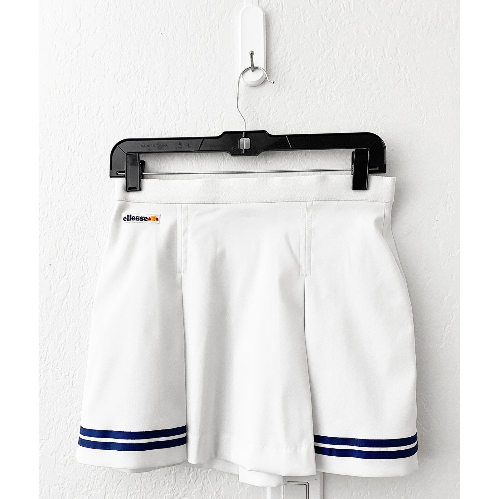 Vintage 80s Women's Ellesse Short White Pleated Skirt Navy Stripes Sporty Preppy