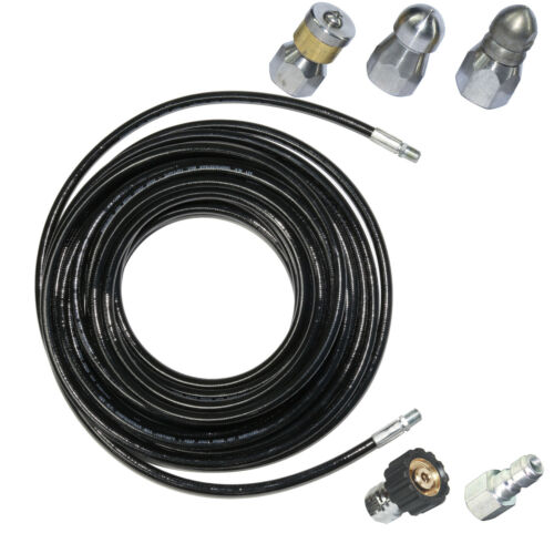 High Pressure washer Sewer Drain hose with 3 nozzle kit for most car cleaner - Afbeelding 1 van 6