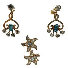 Vtg Lot of 2 Gold Tone Rhinestone Screwback￼ Earrings Star and Dangle Bugbee BN