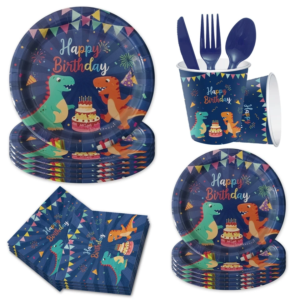 114 pcs Dinosaur Birthday Supply Set with banner and tablecloth and tableware - Image 2 of 4