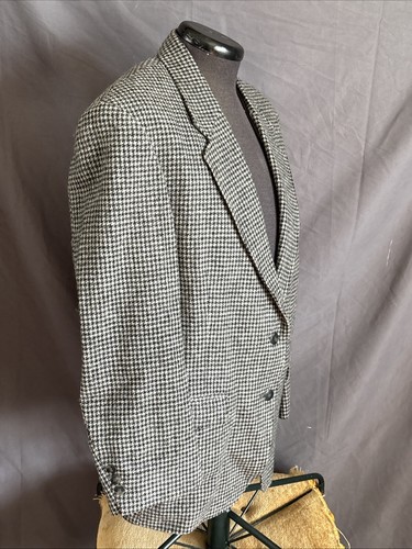 Vintage Woolrich Blazer Black White Houndstooth Sport Coat Wool Made in USA M - Picture 3 of 21