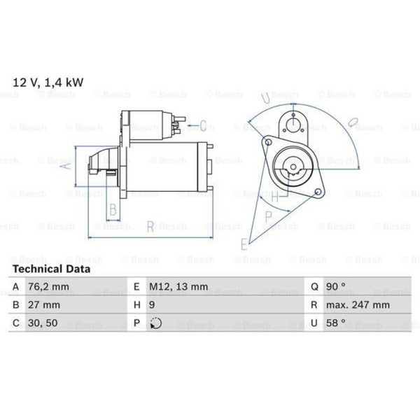 Bosch Anlasser Starter 1.4Kw FüR Audi Cabriolet A6 VW Passat Variant-image