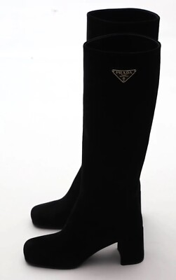 Prada Tronchetti Knee-High Boots Size 37.5- US 7.5 in Black | eBay