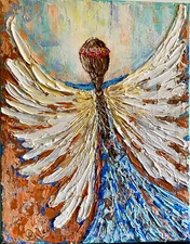 ORIGINAL  Painting "ANGEL " HEAVY impasto ACRYLIC 10"x 8" by Olga Diduh.