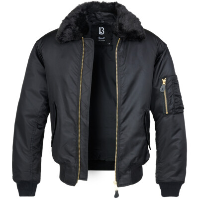 Brandit MA2 Jacket Fur Collar Classic Flight Bomber Zip Water-repellent Black