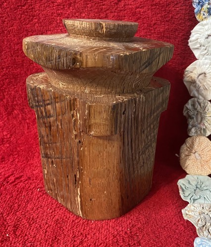 Handmade Wood Lidded Vase or Urn Very Rustic Wood Grain Texture - Picture 6 of 7