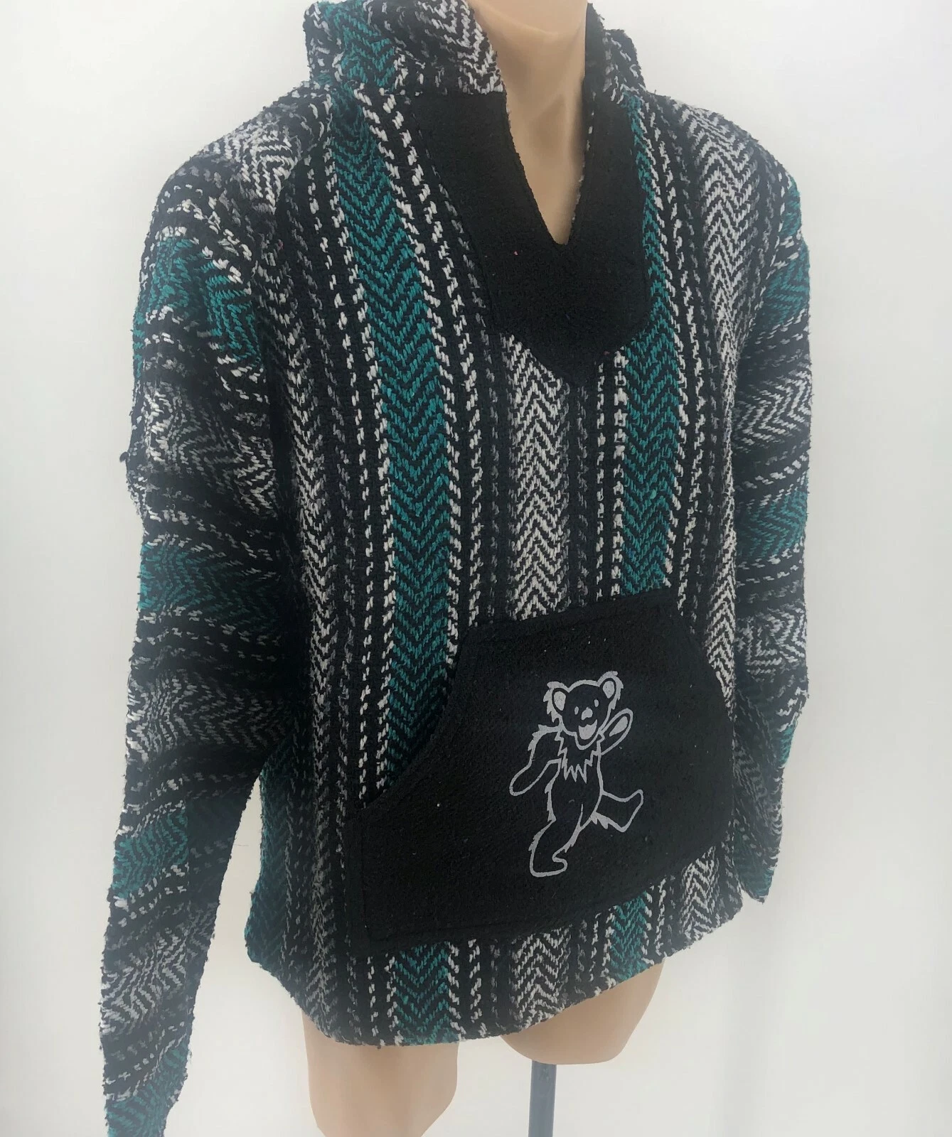 Earth Ragz Grateful Dead Adult Striped Rasta Dancing Bear Black Green Stripe S
