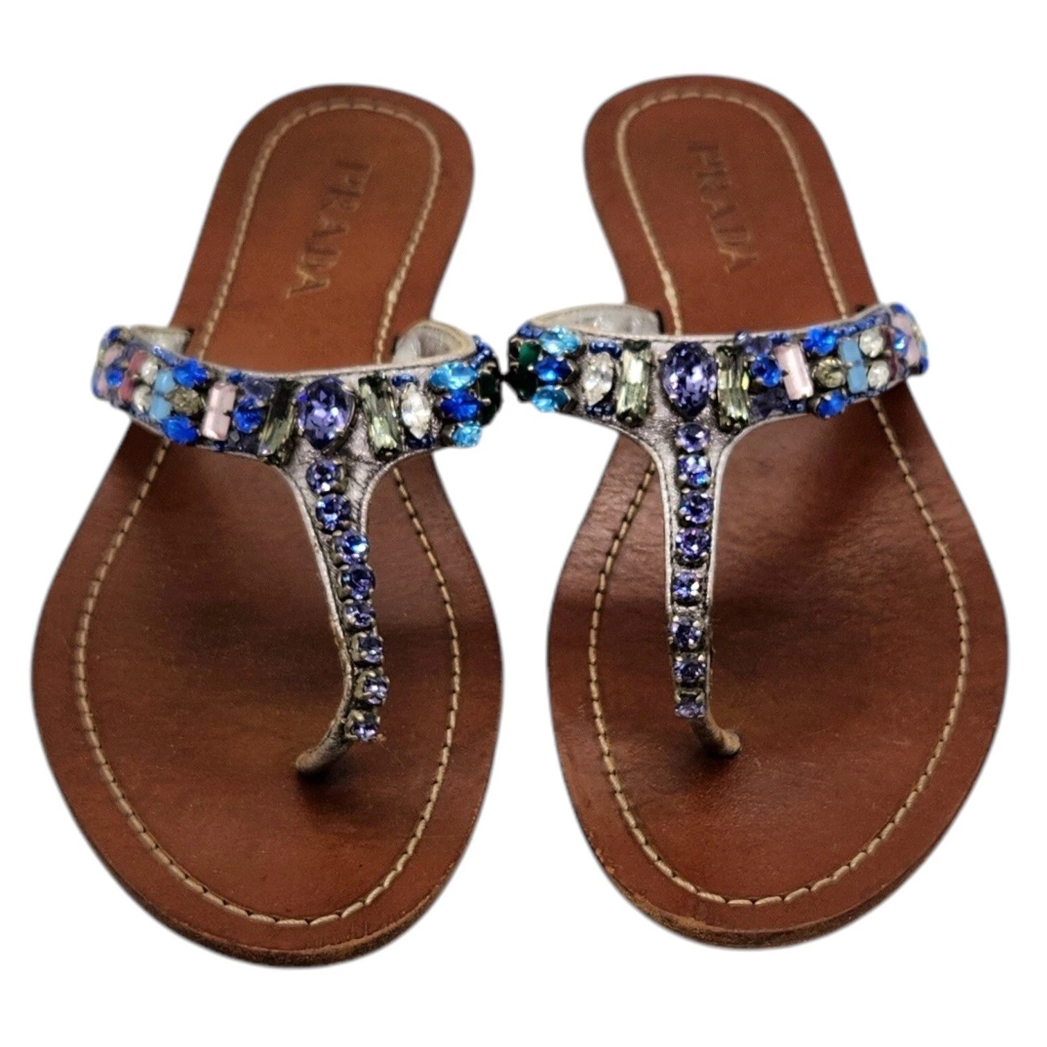 Prada Sandalo Perizoma Cristallo Impreziosito 36 5 Infradito Gemma Strass Bling