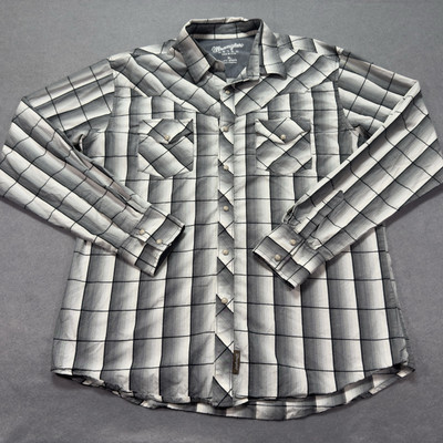 Wrangler Shirt Adult Extra Large Gray Plaid Long Seeve Pearl Snap  Western Retro