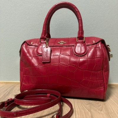COACH Bleecker Red Crocodile Embossed Leather 2way Mini Boston Bag