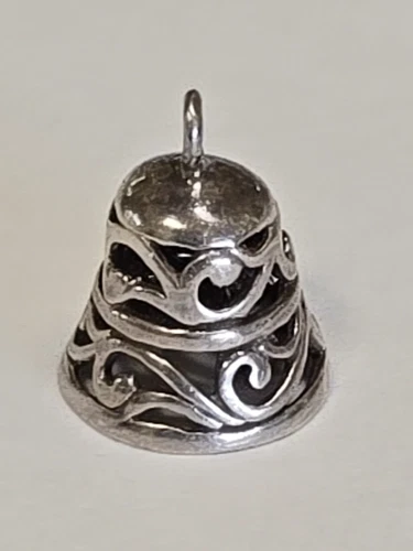Sterling Silver ~ BELL Charm ~ Ringing Bell ~ SCROLL Design ~ VINTAGE