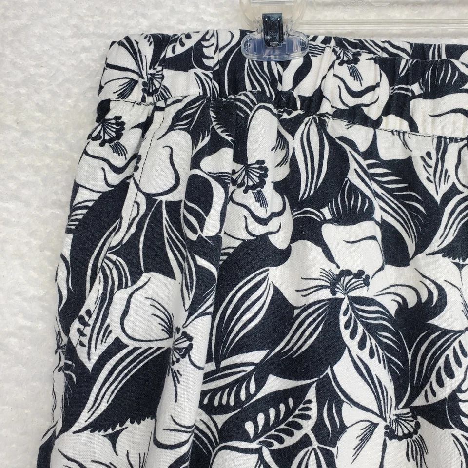 Pantalones Palazzo XL para mujer negros florales pierna ancha lino recortados Lagenlook Resort Foto 2 de 4