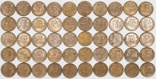 1932-P Lincoln Wheat Penny Roll of 50 Coins XF TO AU, Most Almost Uncirculated!