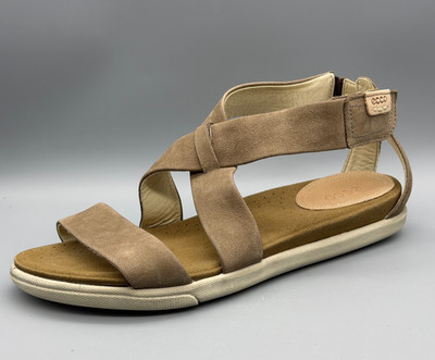 ECCO Damara Taupe Nubuck Leather Ankle Strap Sandals EU 38 Womens US 8
