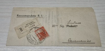Postal History 1946 Recommended Pescara a Caramanico Democratica 4 Lire