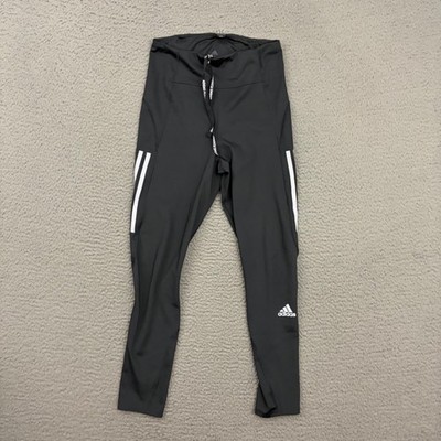 Adidas Running Leggings Womens Small Black Reflective Drawstring Activewear Gym