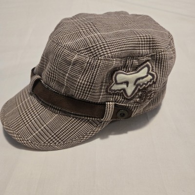Fox Riders Co. Racing Cabbie News Boy Hat Brown Beige Tweed Faux Leather Details