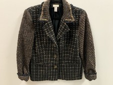 Chico's Black Brown Gold Accents Notch Lapel Blazer Women's Size 1 US Medium 8