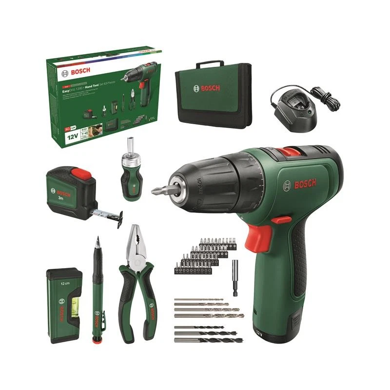 Bosch Akku Bohrschrauber EasyDrill 1200 1 Akku 2,0Ah, Tasche, 63 tlg. Zubehörset