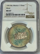 1991 SILVER ONZA Libertad NGC MS 67 Incredible Toning ~ Amazing Rare Beauty