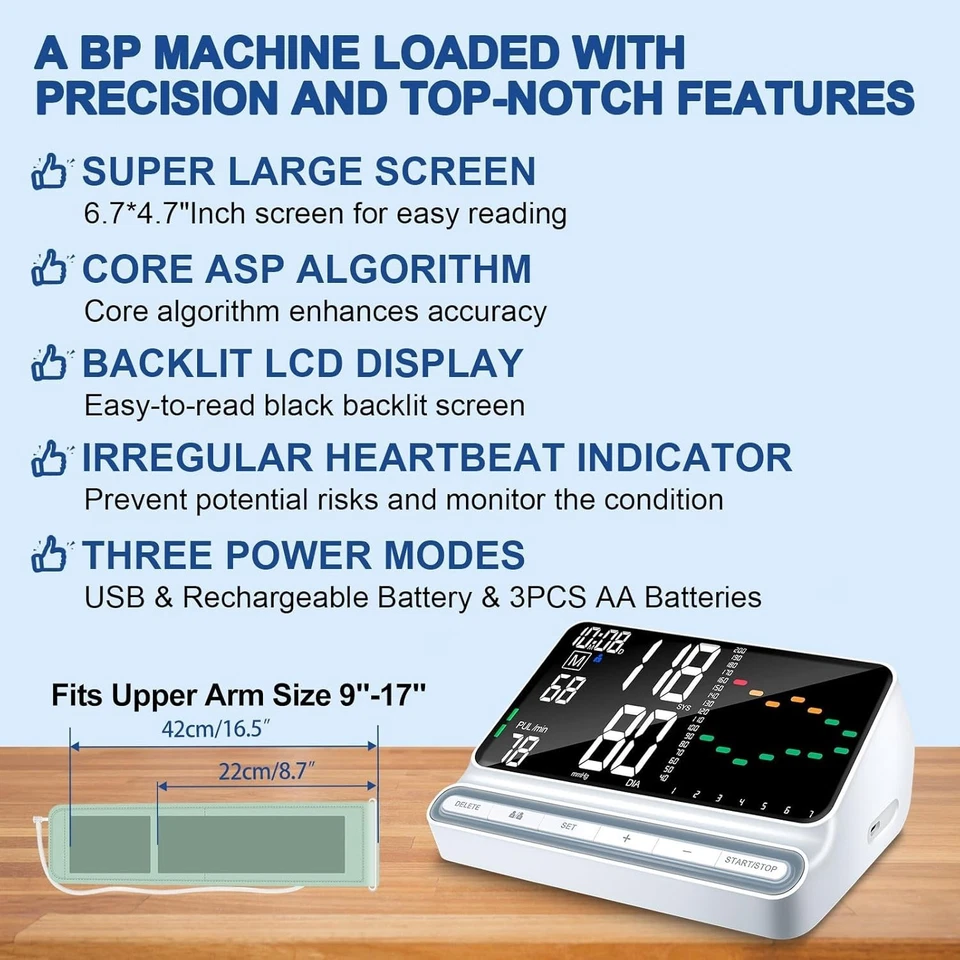 Monitor automático de pressão arterial braço superior recarregável máquina BP para uso doméstico - Imagem 3 de 4