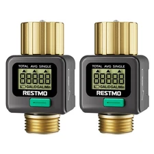 RESTMO Water Flow Meter, Brass Inlet & Outlet | 4 Measure Modes | Display Gallon