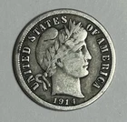 1914 Barber Dime 90% Silver US Coin XF Full Liberty Original