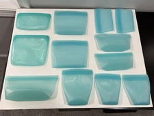 Used Silicon Food Storage Container 12-Piece Lot Aqua Kitchen Set Stasher Xomoo 