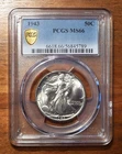 1943 P Walking Liberty Half Dollar ~ PCGS Graded MS66 Gold Shield ~ True Gem!