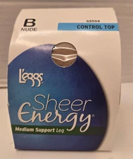 L'eggs Sheer Energy Pantyhose Control top/Mediium Support leg Size B Nude