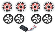 (4) Rockville RKL65MBW 6.5" Speakers w/LED+PS40 Bluetooth Amp For ATV/UTV/RZR