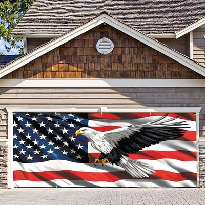 7 * 16FT Eagle USA Flag 4 of July Garage Door Cover Decorations Independence Day