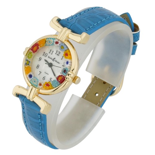 Reloj redondo multicolor de cristal de Venecia Murano Millefiori de cristal tono dorado - 1" Fa - Imagen 2 de 5
