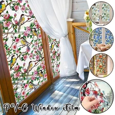 Colorful Flowers Green Plants Door Sticker Curtain Window Glass Film Sticker.