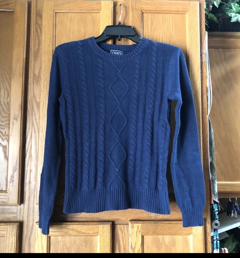 Suéter Chaps Classics Mujer Azul Marino Tejido con Cable Pescador Cuello Redondo Pequeño Náutico Foto 2 de 4