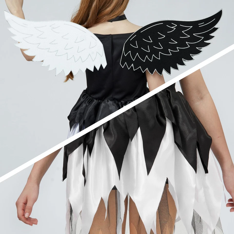 Disfraz de ángel retorcido para niño, vestido de medio ángel medio diablo para niñas, traje para niños S... Foto 3 de 4