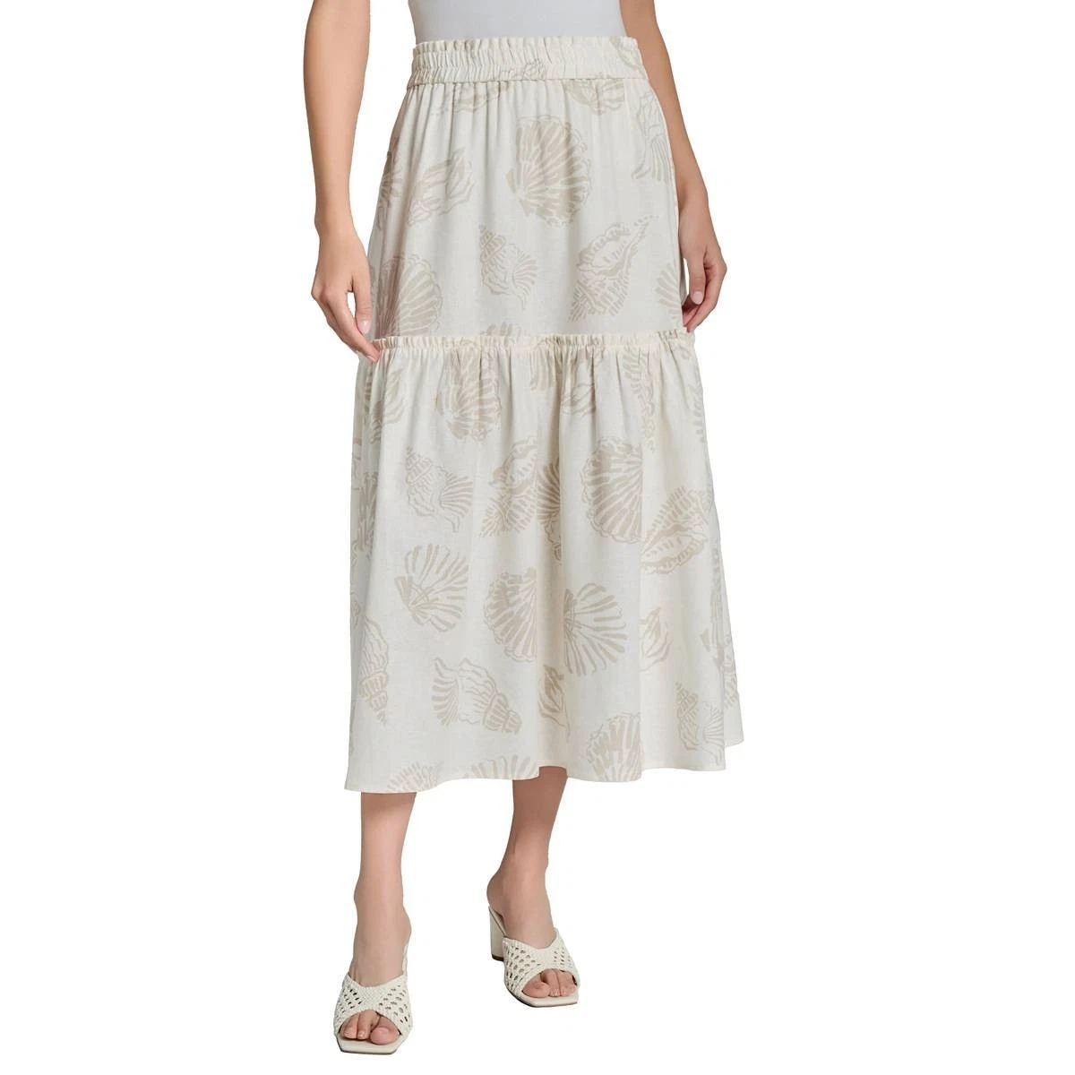 Jones New York Linen Blend Printed Maxi Skirt Women's XL Jones White/Natural