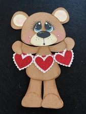 Valentines Red Heart Banner Bear premade paper piecing scrapbook diecut piece 3D
