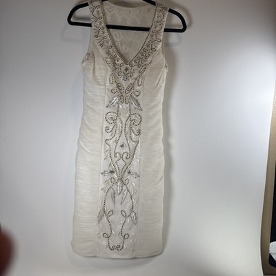 Sue Wong Ivory Cocktail Dress Sz 4 Embroidered Beaded Nocturne Collection Formal