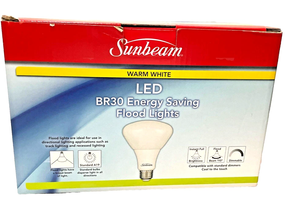8 Pack (2X4PK) Sunbeam Dimmable LED Flood Light Bulbs BR30 8W Warm White - Image 2 of 4