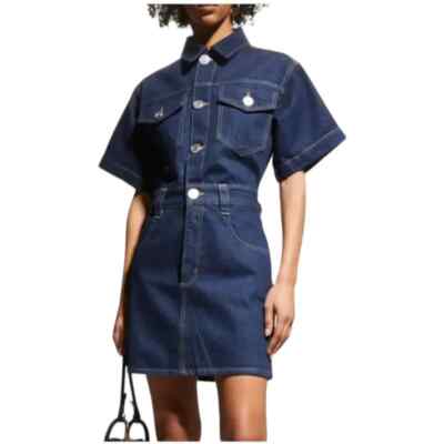 oversized denim mini dress ASOS DESIGN denim oversized collar mini dress in midwash blue