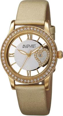 August Steiner AS8176YG Datum Satin Band Kristall Akzentuiert Gold Damenuhr