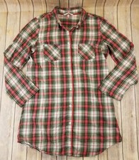 Victoria's Secret Pajama Shirt Women Size S Long Sleeves Button Up Plaid B7